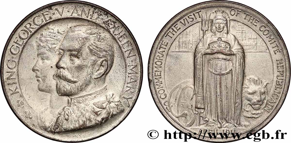 GRANDE-BRETAGNE - GEORGES V Médaille, Commémoration de la visite du Comité Républicain TTB