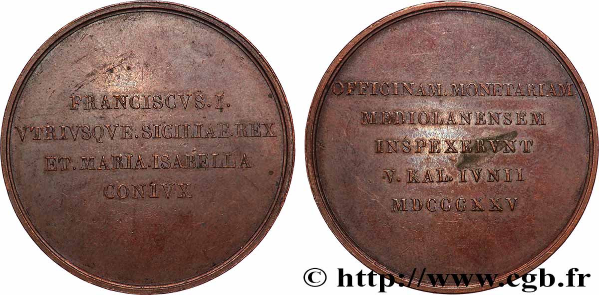 ITALY - KINGDOM OF THE TWO SICILIES Médaille, Visite royale à la Monnaie de Milan de François Ier des Deux-Siciles AU