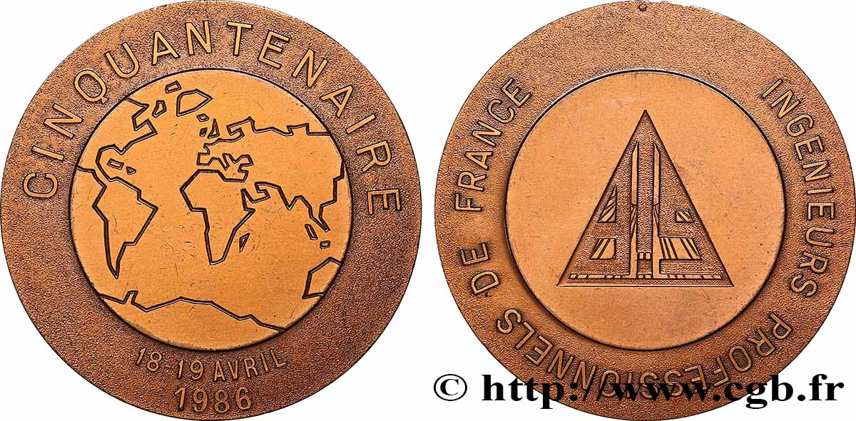 V REPUBLIC Médaille, Cinquantenaire, Ingénieurs professionnels de France AU