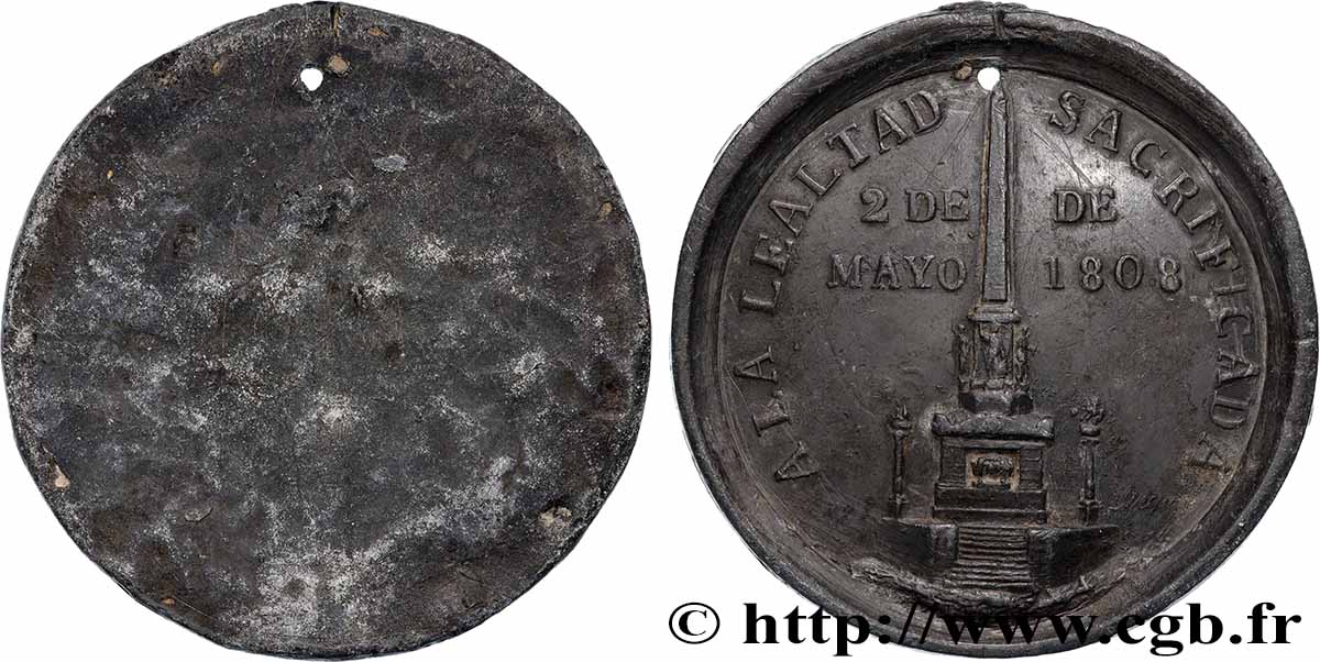 ESPAGNE - ROYAUME D ESPAGNE - FERDINAND VII Médaille, Monument commémoratif du 2 mai 1808, tirage uniface du revers TTB