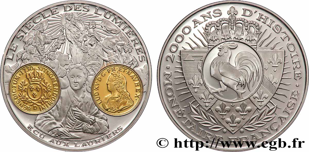 V REPUBLIC Médaille, 2000 ans d’histoire monétaire française, Ecu aux lauriers Louis XV MS