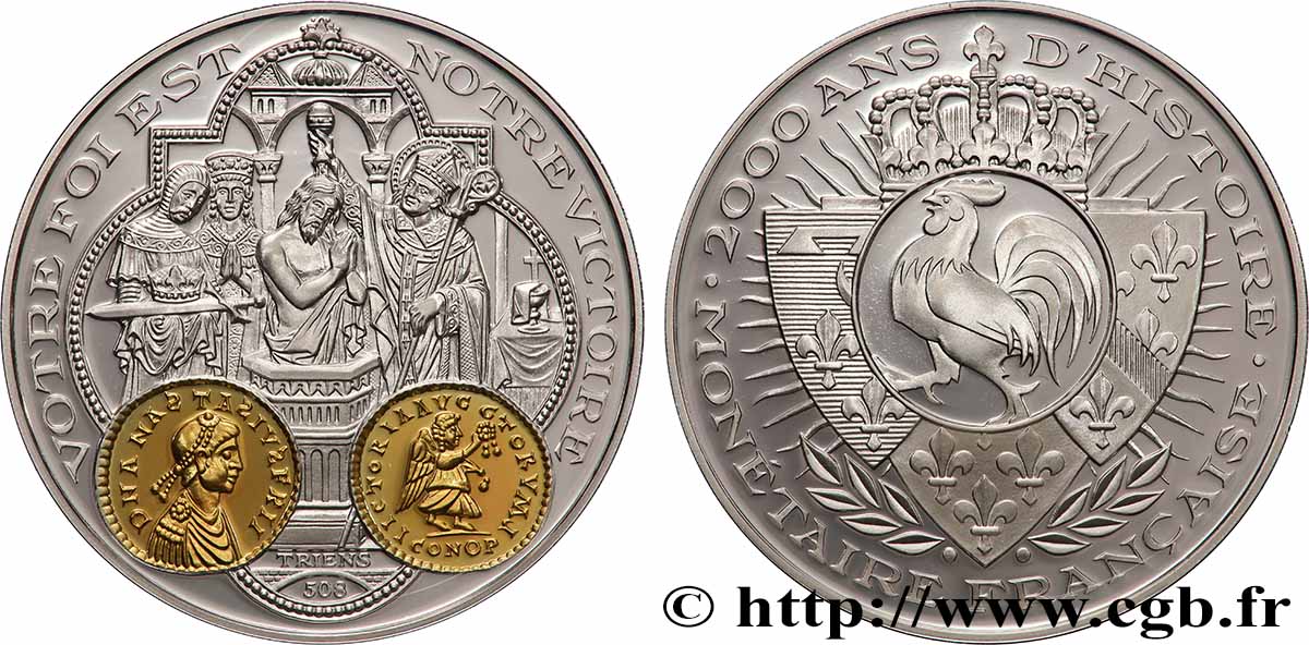 V REPUBLIC Médaille, 2000 ans d’histoire monétaire française, Triens de Clovis MS