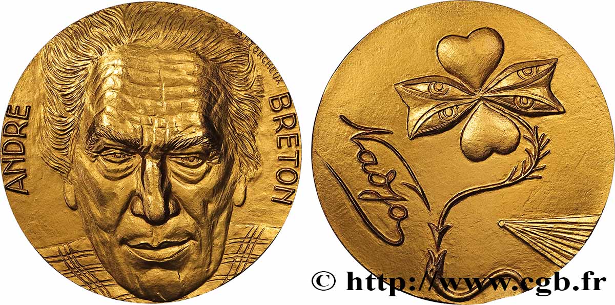 LITERATURE : WRITERS - POETS Médaille, André Breton, refrappe AU