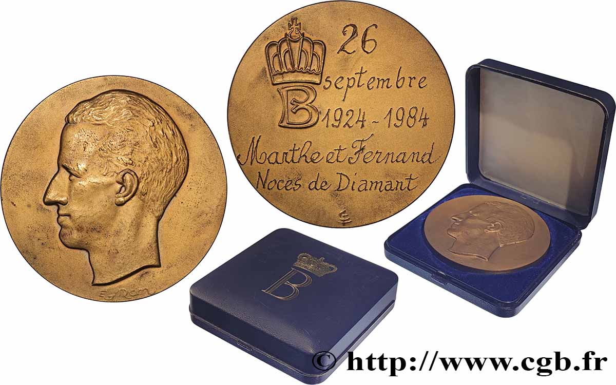 BELGIQUE - ROYAUME DE BELGIQUE - BAUDOUIN Ier Médaille, Noces de diamant TTB+