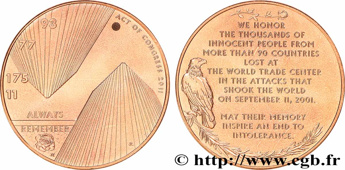 ÉTATS-UNIS D AMÉRIQUE Médaille, 11 septembre TTB+