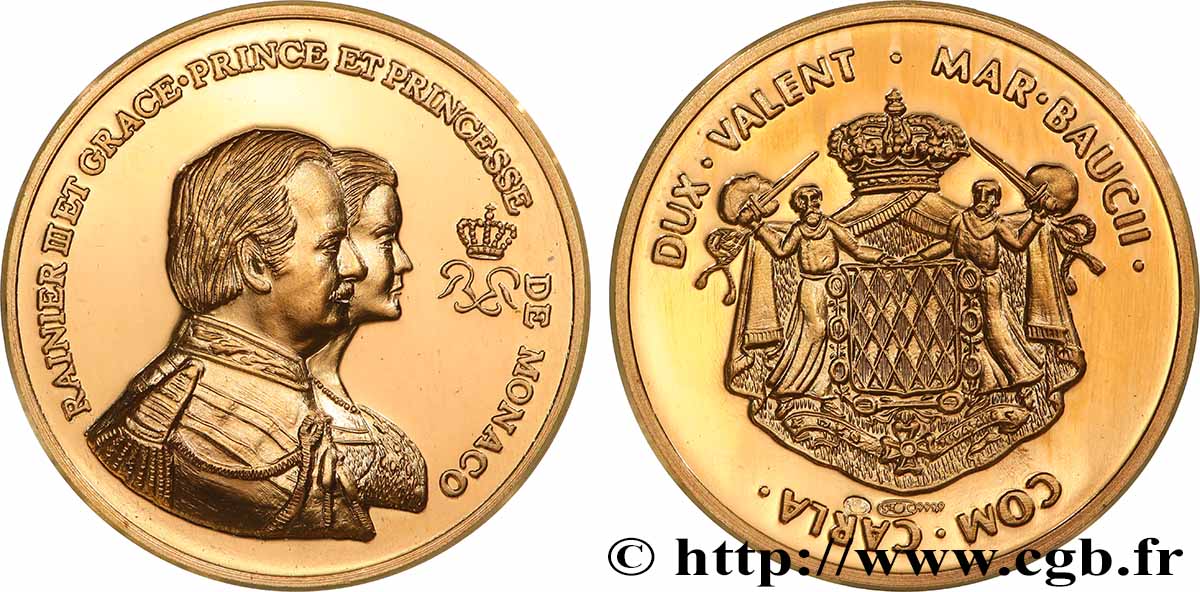 MONACO Médaille, Les Princes de Monaco, Rainier III et Grace MS