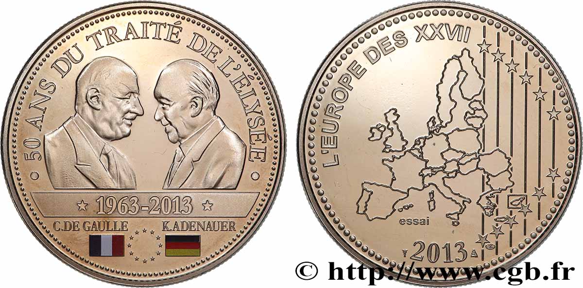 CINQUIÈME RÉPUBLIQUE Médaille, 50 ans du traité de l’Elysée TTB+