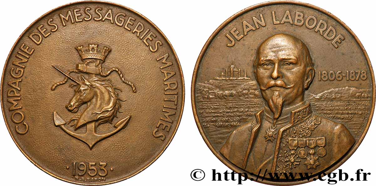 QUARTA REPUBBLICA FRANCESE Médaille, Compagnie des messageries maritimes, Jean Laborde q.SPL