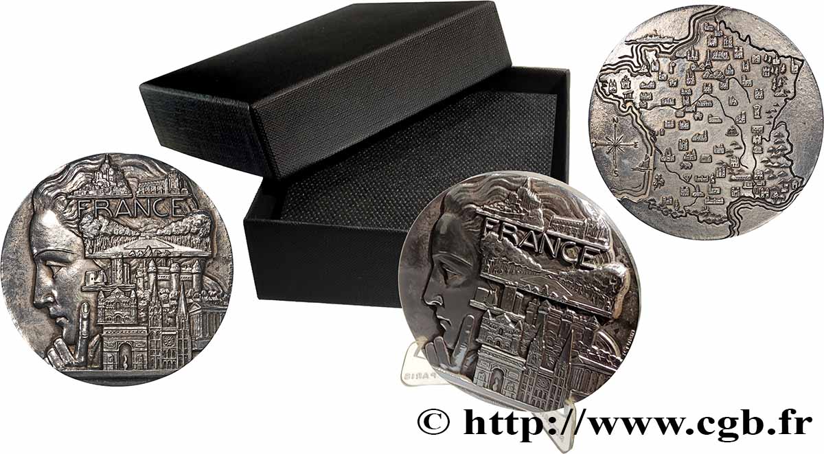 V REPUBLIC Médaille, France touristique par Pierre Turin, refrappe AU