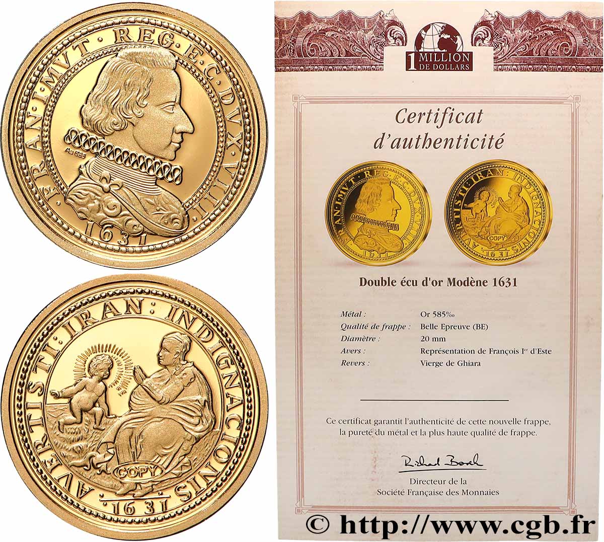 1 MILLION DOLLAR SERIES Médaille, Double écu d’or de Modène Proof set