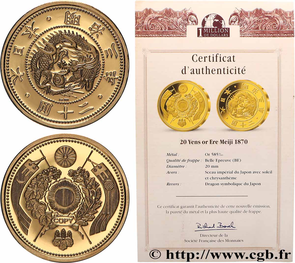 1 MILLION DOLLAR SERIES Médaille, Reproduction d’une monnaie, 20 Yens Proof set