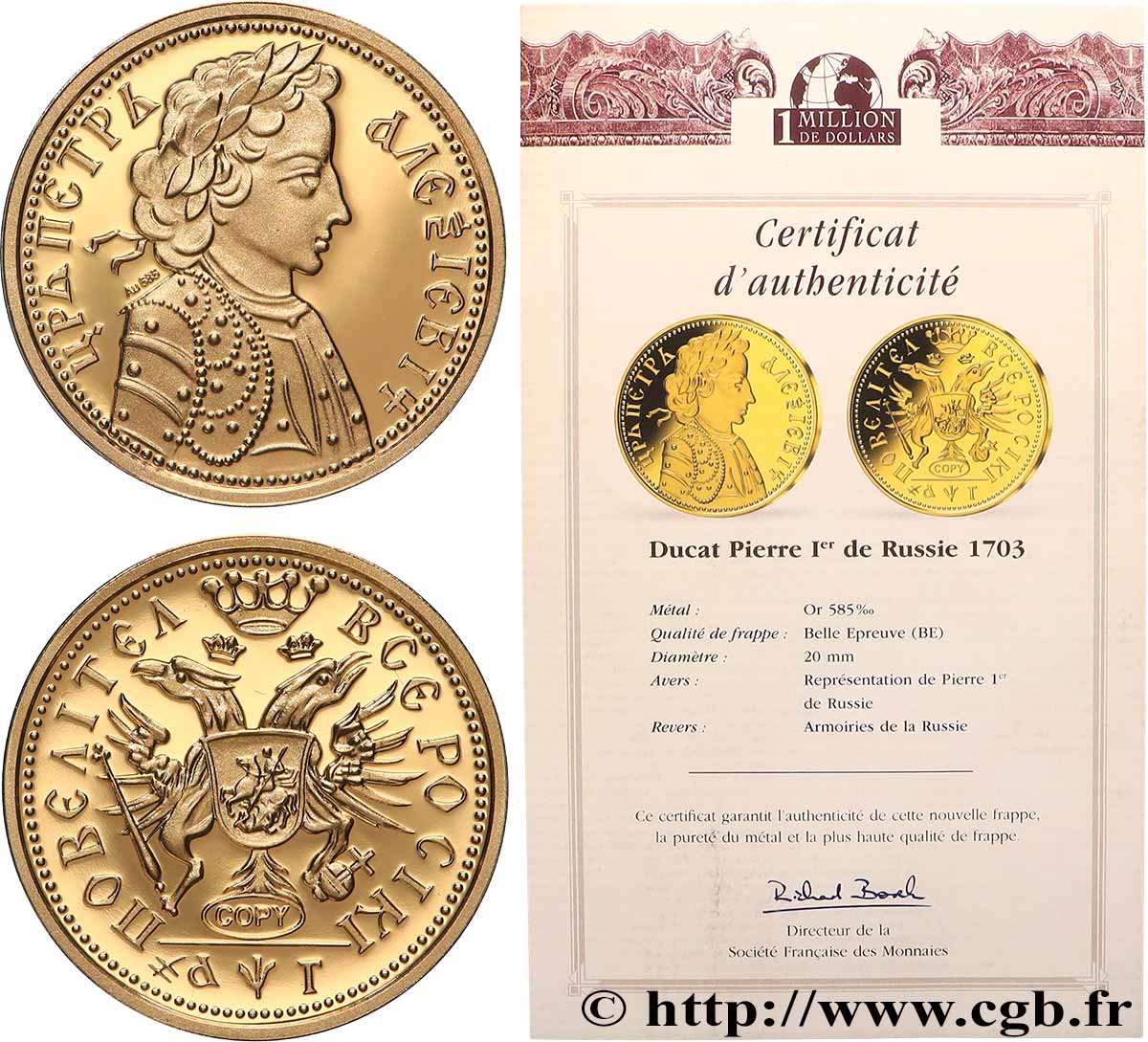 SÉRIE 1 MILLION DE DOLLARS Médaille, Reproduction d’une monnaie, ducat BE