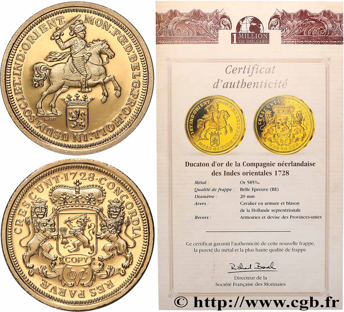 SÉRIE 1 MILLION DE DOLLARS Médaille, Reproduction d’une monnaie, Ducaton des Indes orientales BE