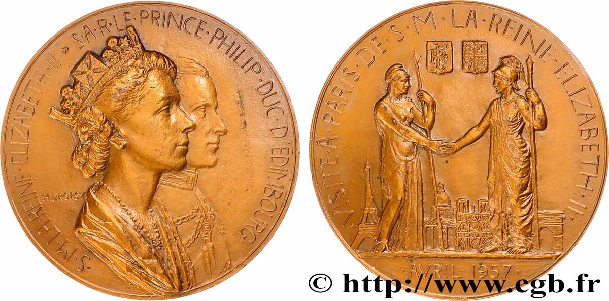 VIERTE FRANZOSISCHE REPUBLIK Médaille, Visite de la reine Elizabeth II à Paris VZ