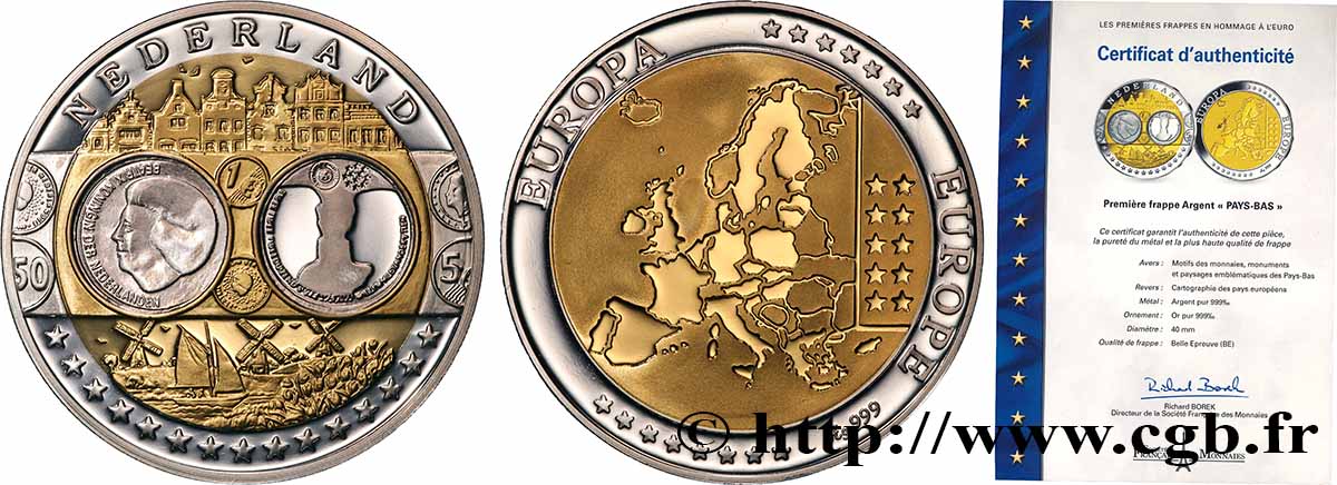 LES PREMIÈRES FRAPPES EN HOMMAGE A L EURO Médaille, Europe, Pays-Bas Proof set
