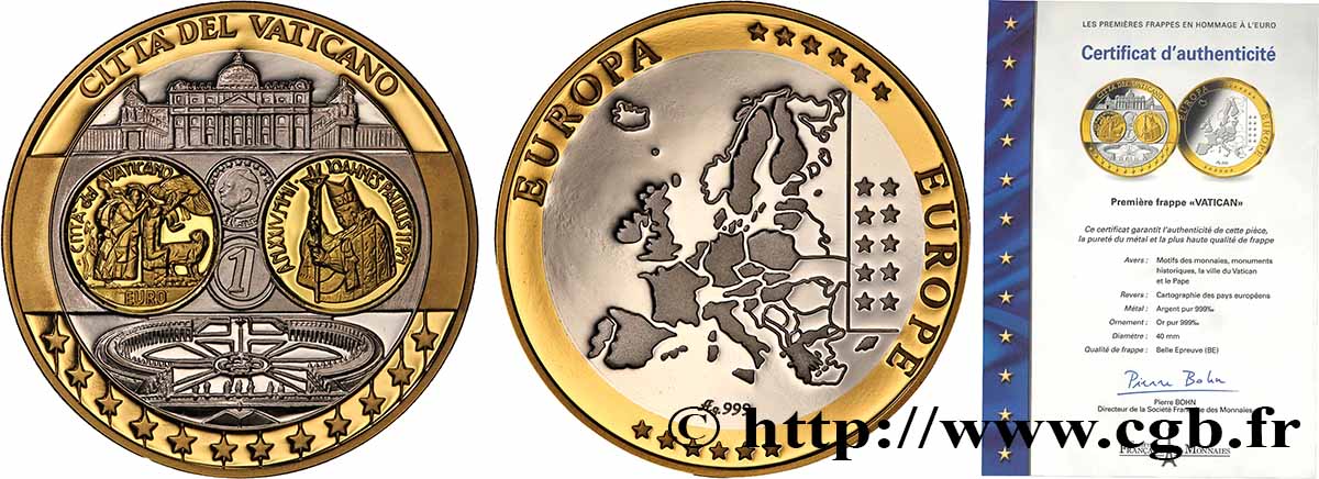 LES PREMIÈRES FRAPPES EN HOMMAGE A L EURO Médaille, Europe, Cité du Vatican Proof set