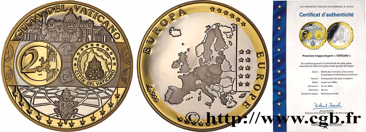 LES PREMIÈRES FRAPPES EN HOMMAGE A L EURO Médaille, Europe, Cité du Vatican BE