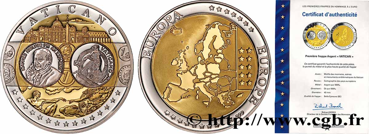 LES PREMIÈRES FRAPPES EN HOMMAGE A L EURO Médaille, Europe, Cité du Vatican BE