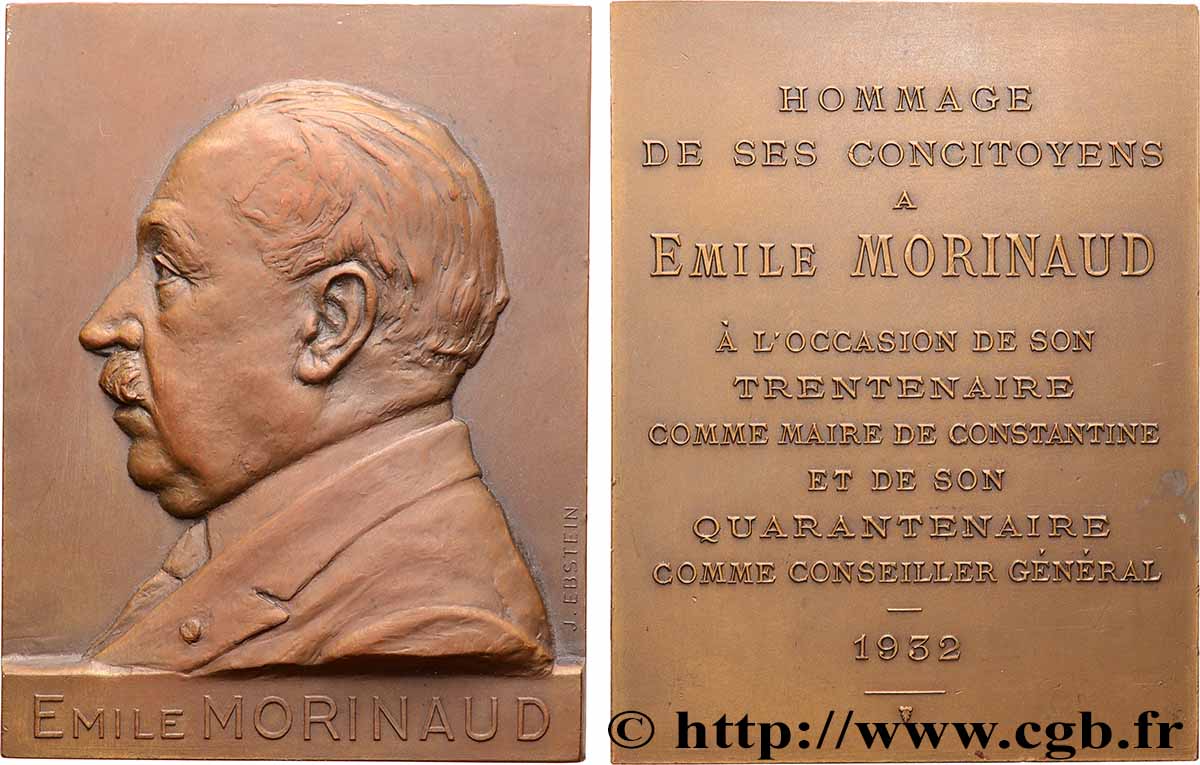 ALGÉRIE - TROISIÈME RÉPUBLIQUE Plaquette, Hommage à Emile Morinaud AU