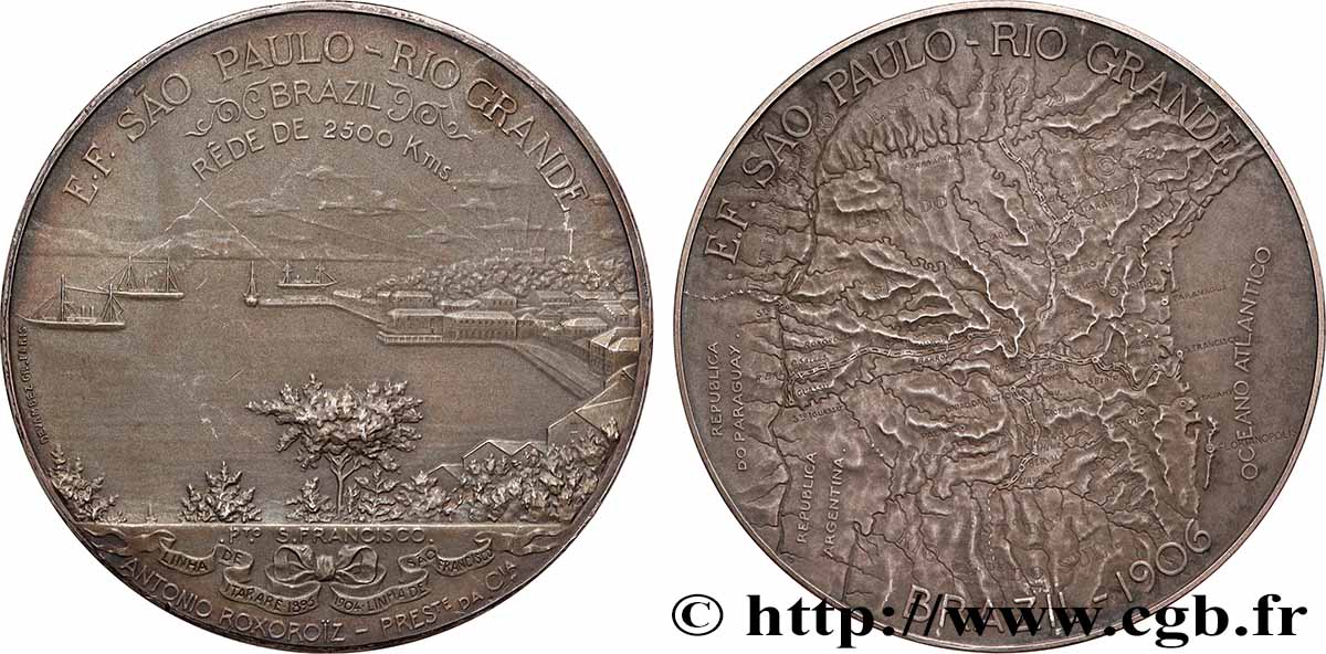 BRAZIL Médaille, Achèvement du chemin de fer de 2500 km de São Paulo à Rio Grande AU