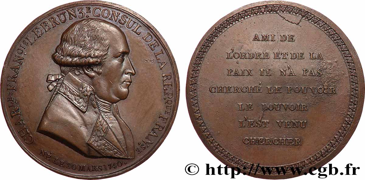 DIRECTOIRE Médaille, Consul Charles François Lebrun AU/AU