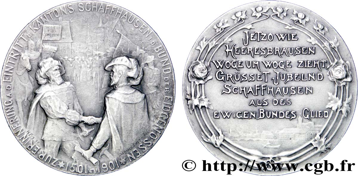 SUISSE - CONFÉDÉRATION HELVÉTIQUE - CANTON DE SCHAFFHAUSEN Médaille, 400e anniversaire de l’entrée dans la Confédération TTB/SUP