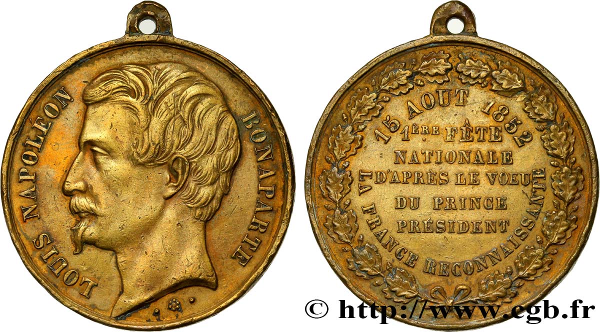 SECOND EMPIRE Médaille du 15 août 1852 TTB