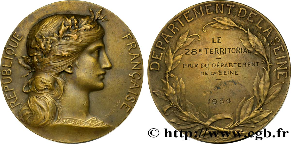 TROISIÈME RÉPUBLIQUE Médaille du département de la Seine TTB+