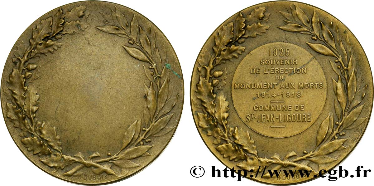 TROISIÈME RÉPUBLIQUE Médaille du monument aux morts TTB+