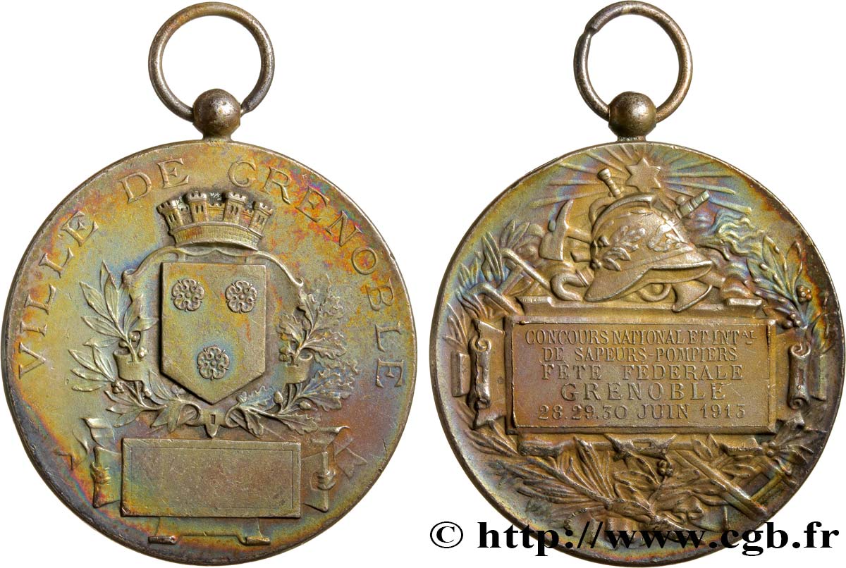 TROISIÈME RÉPUBLIQUE Médaille de la ville de Grenoble - concours de pompiers TTB+