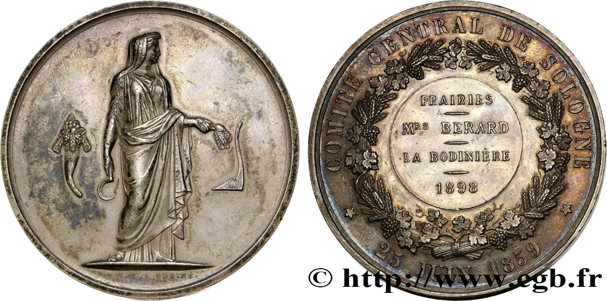 TROISIÈME RÉPUBLIQUE Médaille du comité central de la Sologne TTB+/SUP