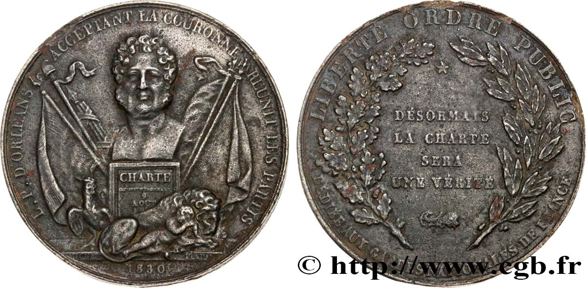 LOUIS-PHILIPPE Ier Médaille de la Charte de 1830 accession de Louis-Philippe TB+