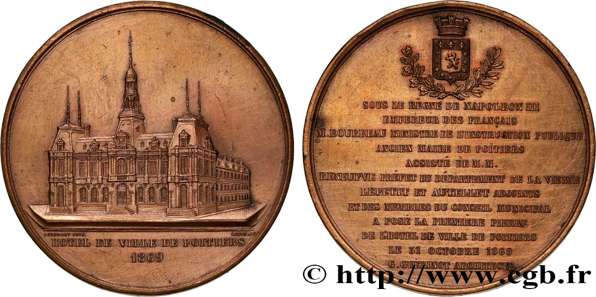 SECOND EMPIRE Médaille, Fondation de l’Hôtel de Ville de Poitiers VF