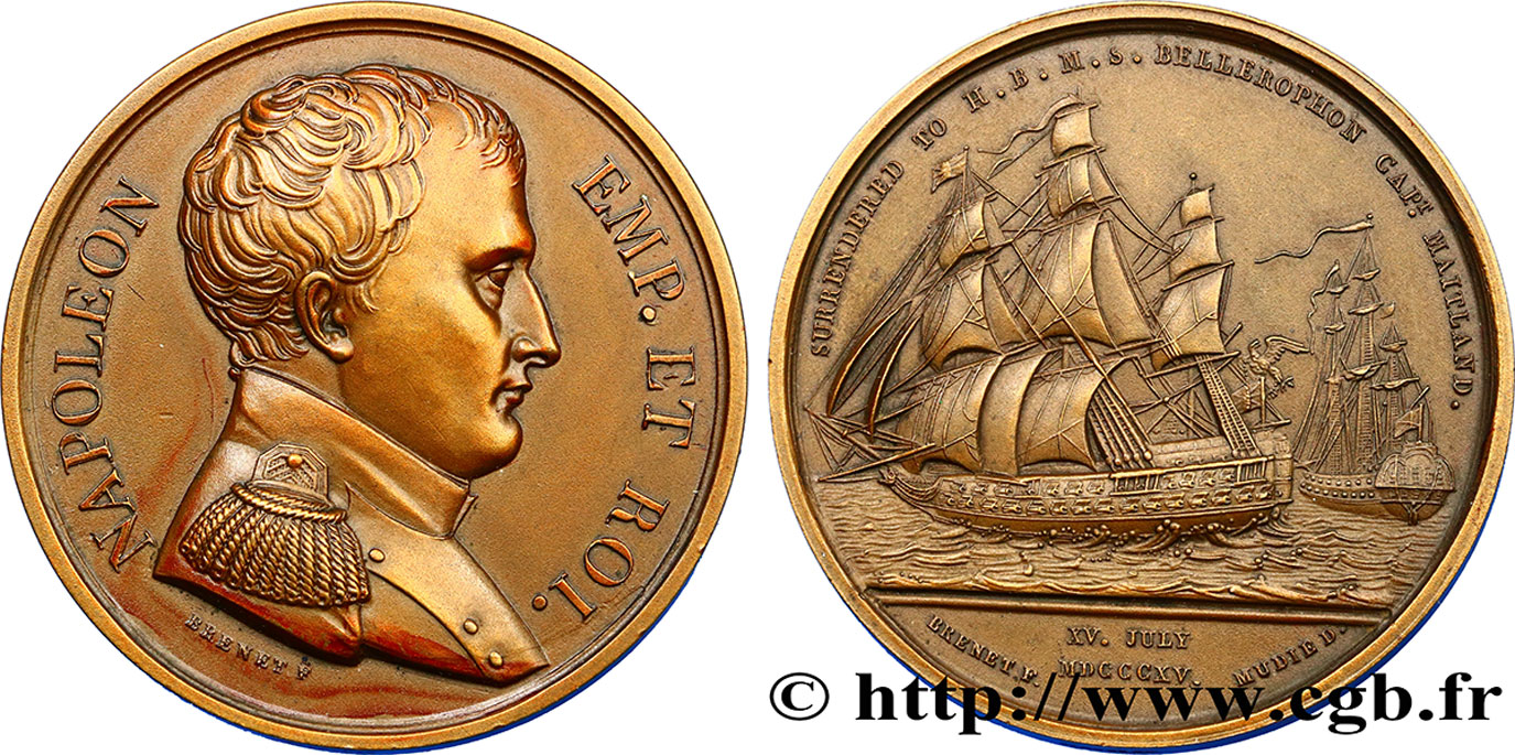 LES CENT-JOURS Médaille, Reddition de Napoléon TTB+