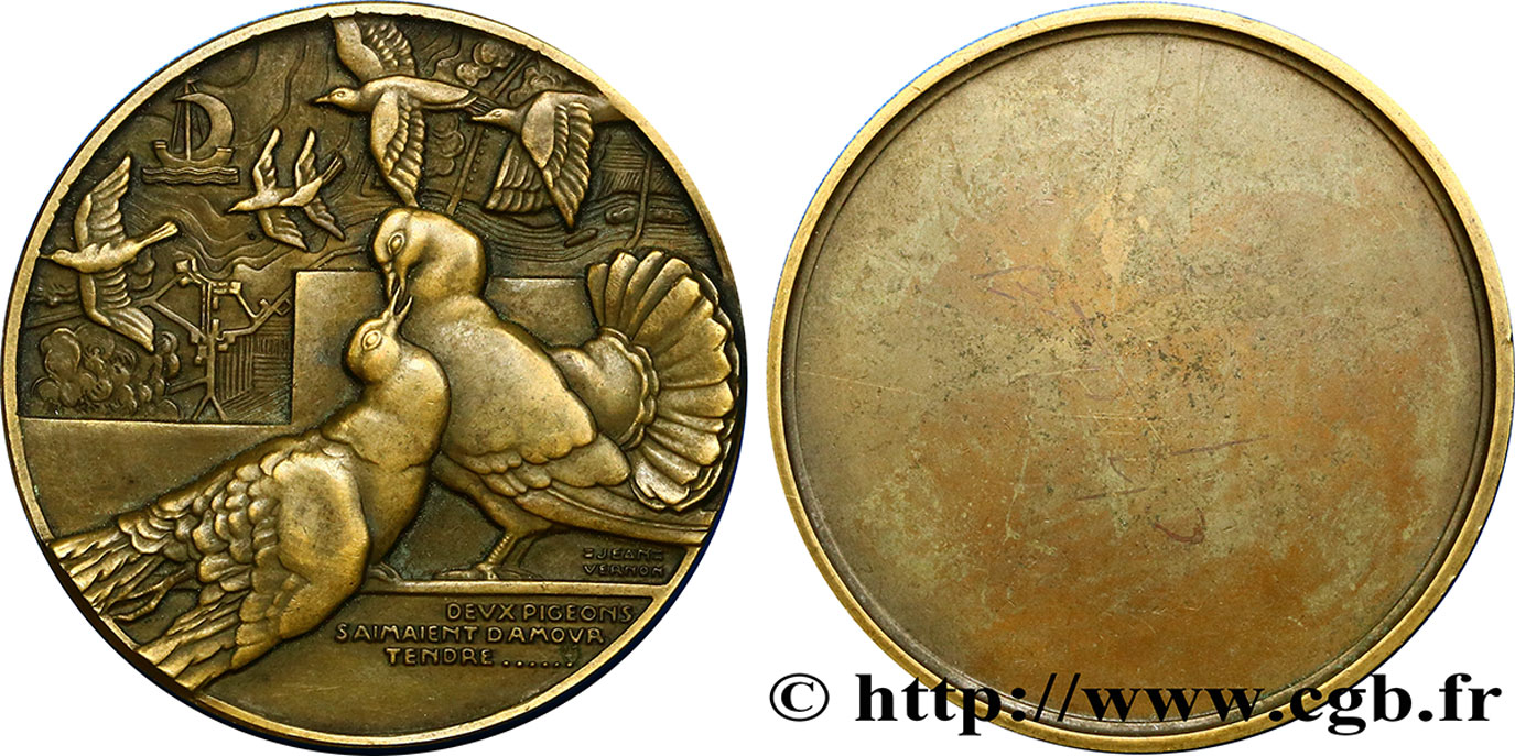 LITTÉRATURE : ÉCRIVAINS/ÉCRIVAINES - POÈTES Médaille, Les deux pigeons TTB+
