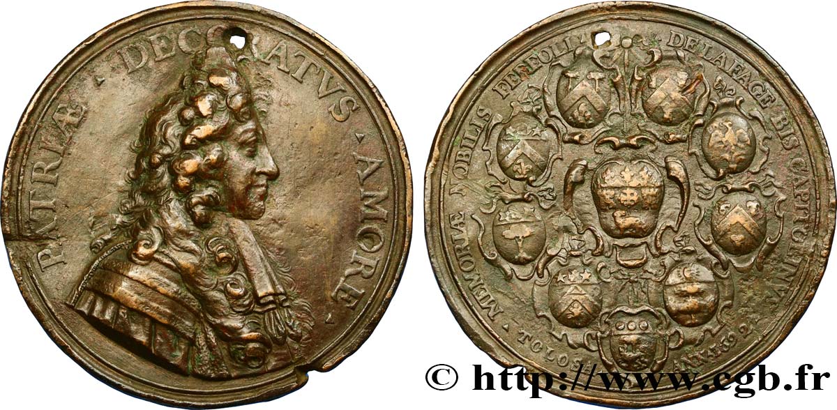 LOUIS XIV LE GRAND OU LE ROI SOLEIL Médaille Ferréol de Lafage, Capitoul de Toulouse TTB