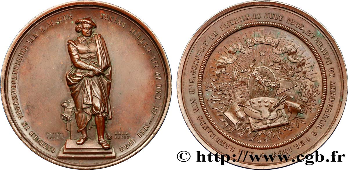 PAYS-BAS - ROYAUME DES PAYS-BAS - GUILLAUME III Médaille de la statue de Rembrandt SUP