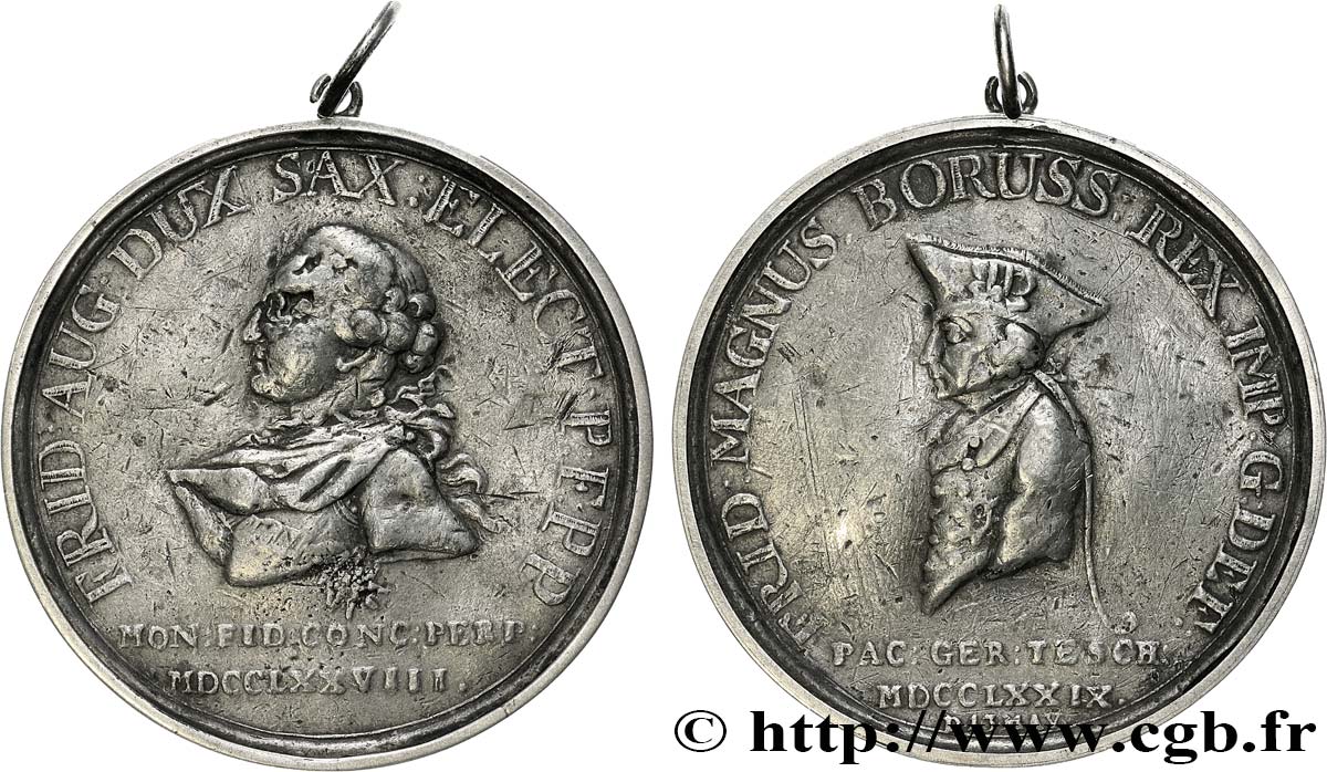 GERMANY - KINGDOM OF PRUSSIA - FREDERICK II THE GREAT Médaille, Frédéric-Auguste III de Saxe et Frédéric II de Prusse XF