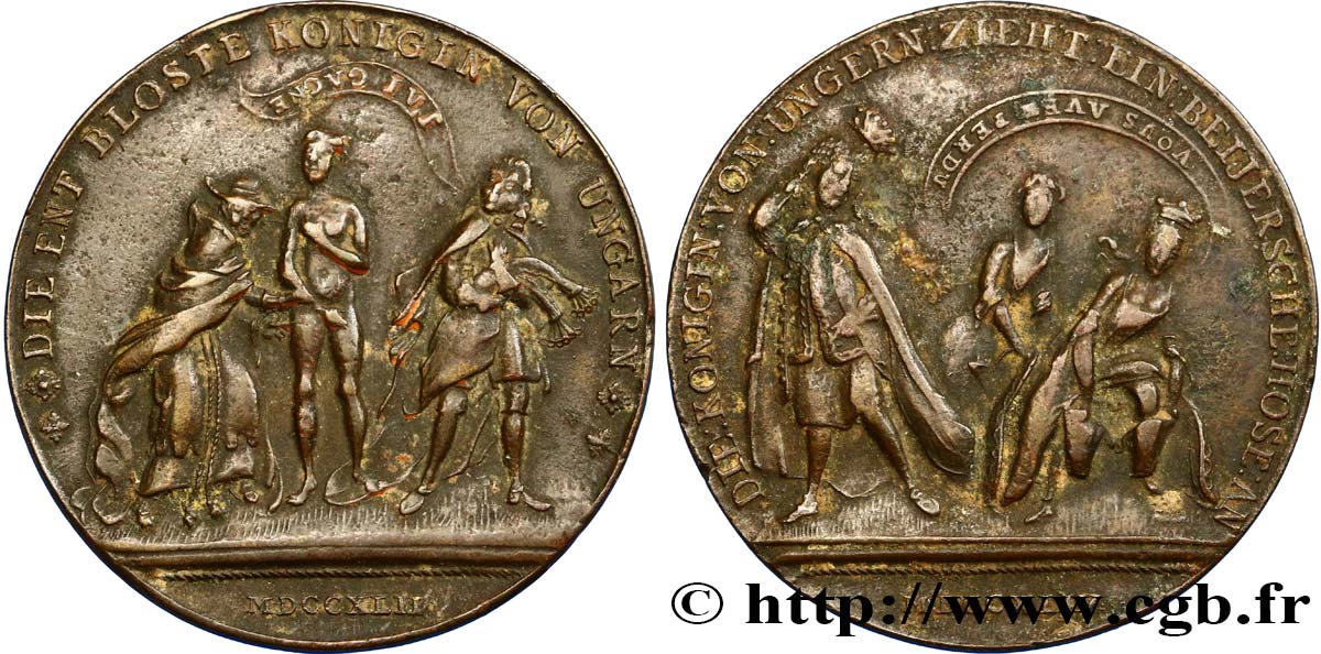 AUSTRIA - KINGDOM OF BOHEMIA - MARIA-THERESA Médaille satyrique - Humiliation de Marie-Thérèse par Frédéric II XF