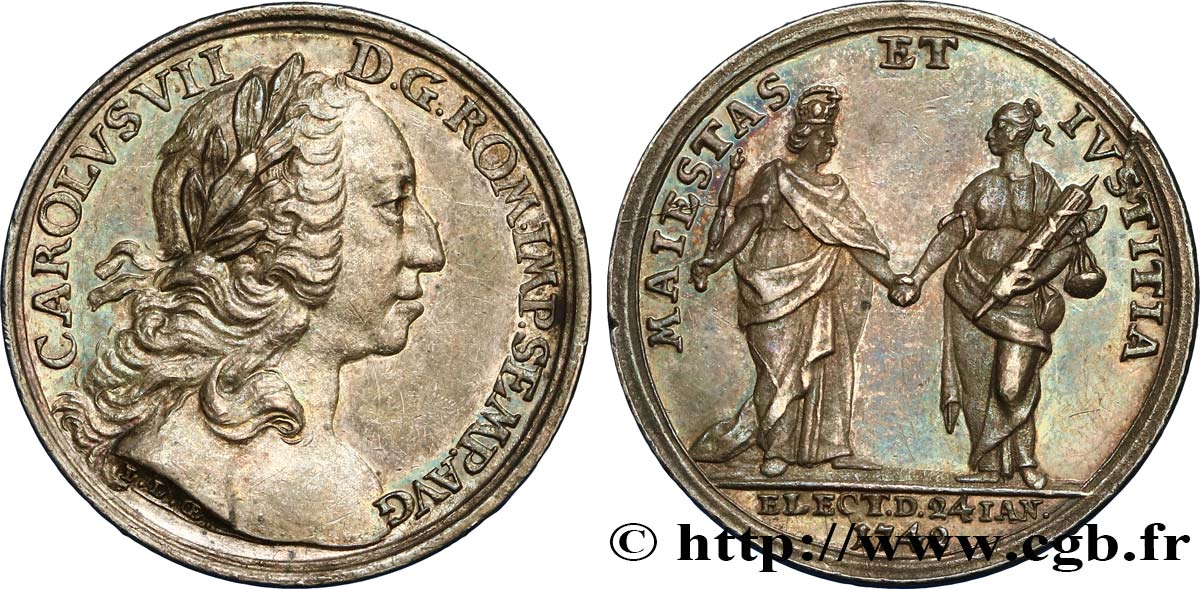 BAVIÈRE - DUCHÉ DE BAVIÈRE - CHARLES-ALBERT Médaille pour l’élection de l’empereur Charles VII TTB+