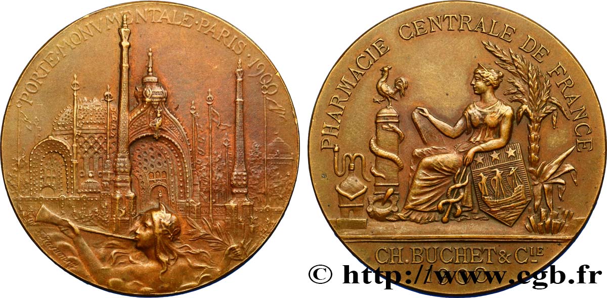 III REPUBLIC Médaille de Pharmacie / Porte Binet AU