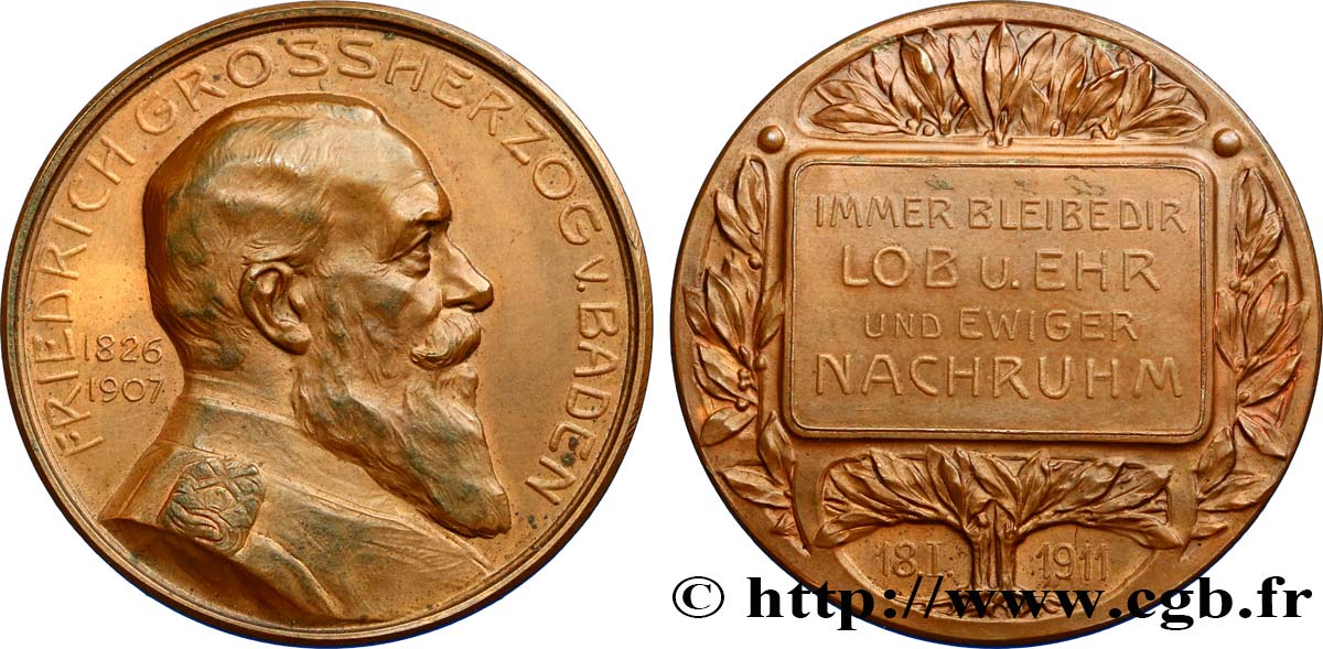 ALLEMAGNE - GRAND-DUCHÉ DE BADE - FRÉDÉRIC Ier Médaille de Frédéric Ier de Bade TTB+