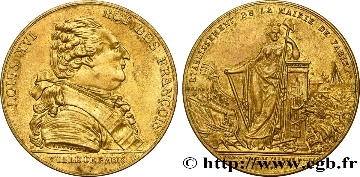 LOUIS XVI Médaille de la ville de Paris - J. S. Bailly maire TTB+