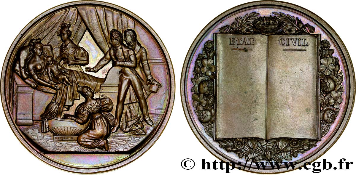 SECOND EMPIRE Médaille de naissance - État Civil AU
