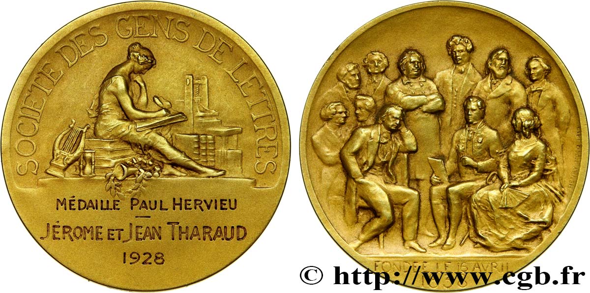 TROISIÈME RÉPUBLIQUE Médaille Paul Hervieu décernée par la Société des gens de lettres TTB+