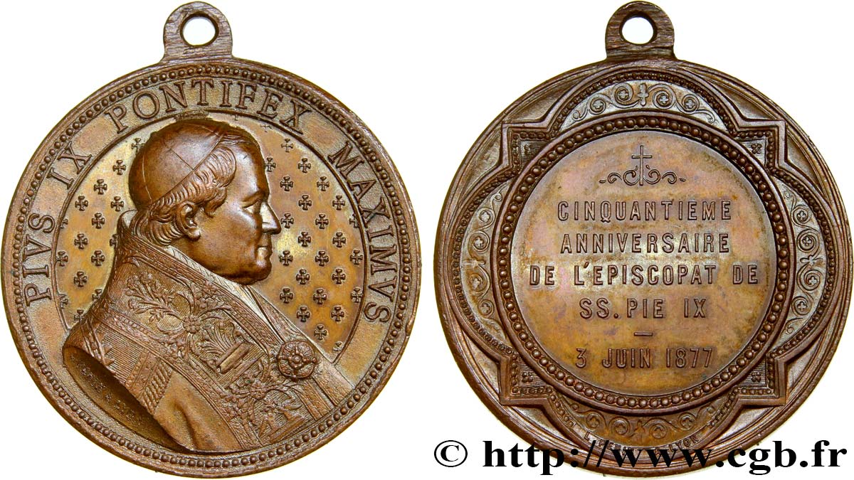 ITALIE - ÉTATS DU PAPE - PIE IX (Jean-Marie Mastai Ferretti) Médaille, Cinquantième anniversaire de l’épiscopat SUP