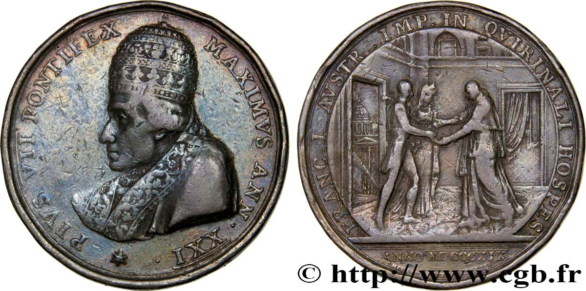 ITALIE - ÉTATS DU PAPE - PIE VII (Barnaba Chiaramonti) Médaille, visite de l’Empereur d’Autriche TB