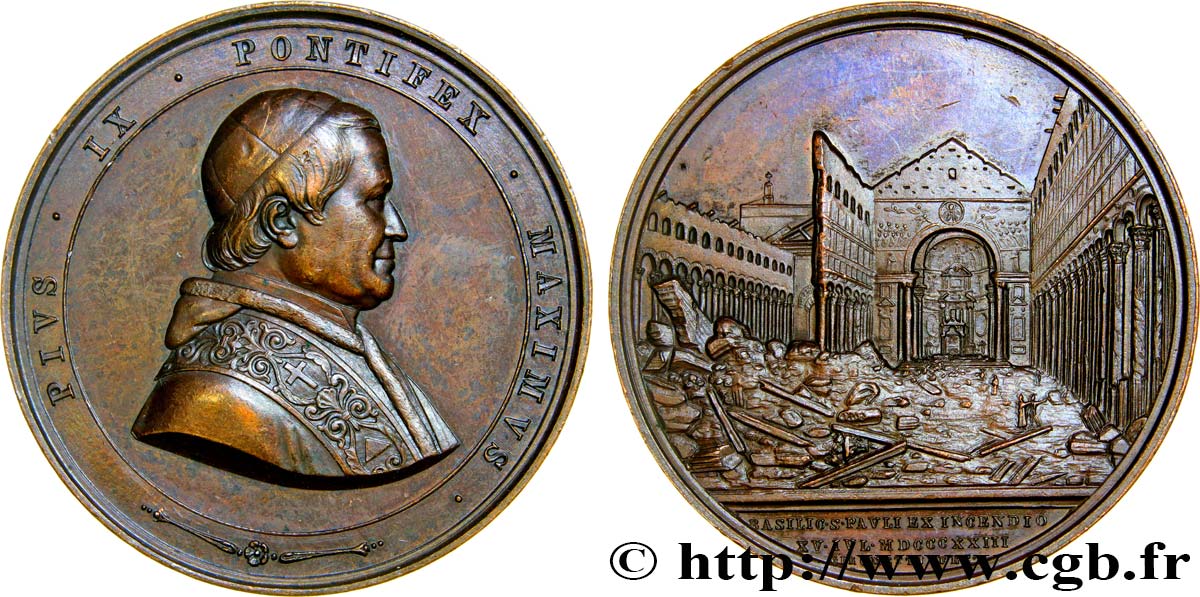 ITALIE - ÉTATS DU PAPE - PIE IX (Jean-Marie Mastai Ferretti) Médaille, Basilique Saint Paul TTB+/SUP