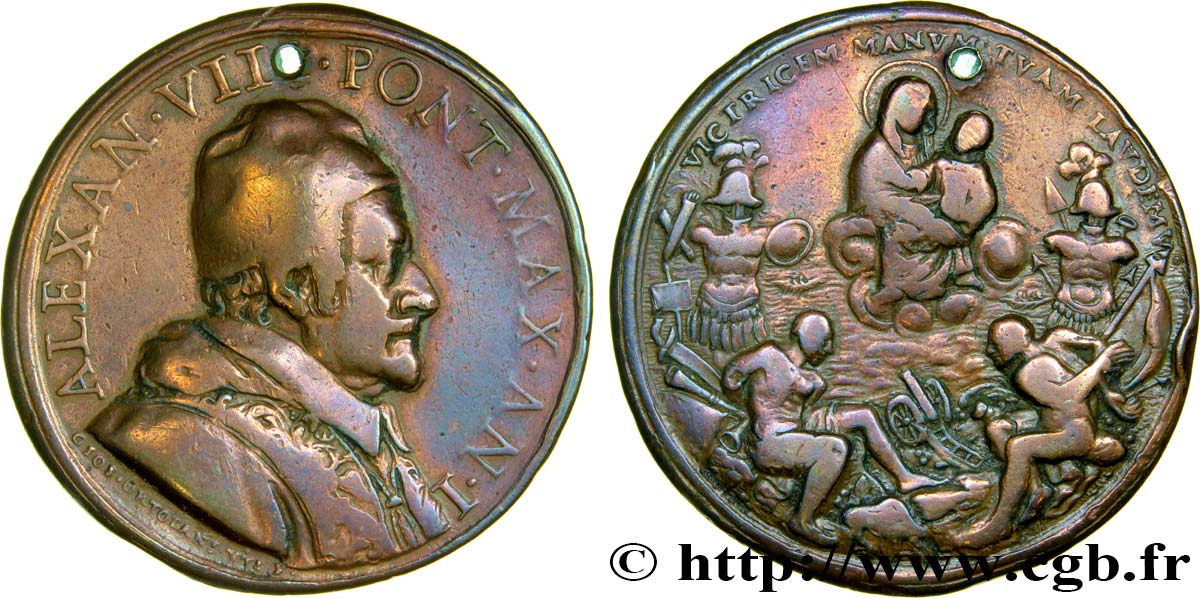 ITALIE - ÉTATS DU PAPE - ALEXANDRE VIII (Pietro Vito Ottoboni) Médaille, Vierge à l’enfant, Victoire de Venise TB