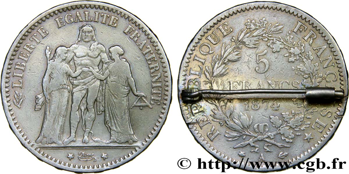 III REPUBLIC Médaille à partir d’une 5 francs Hercule VF
